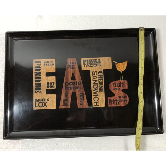 VTG 70’s MCM Couroc Inlaid “EATS”Wood Black Phenolic Tray Snack  18 X 12 Barware - Picture 10 of 10